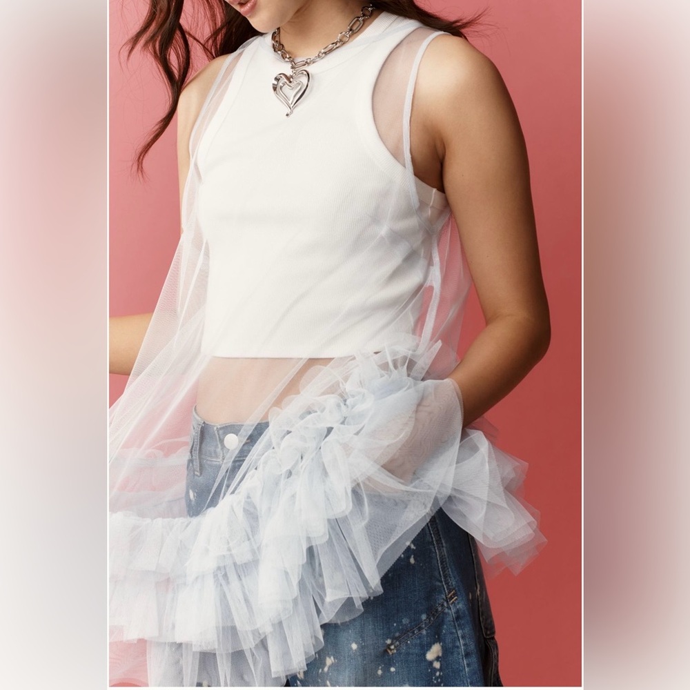 Anthropologie sheer tulle ruffle tunic size M/L - Picture 6 of 8